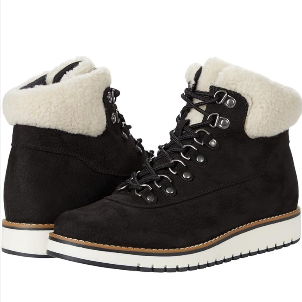 NEW Cliffs by White Mountain Cozy Shearling Lined Black Lace-up Boots Size 10